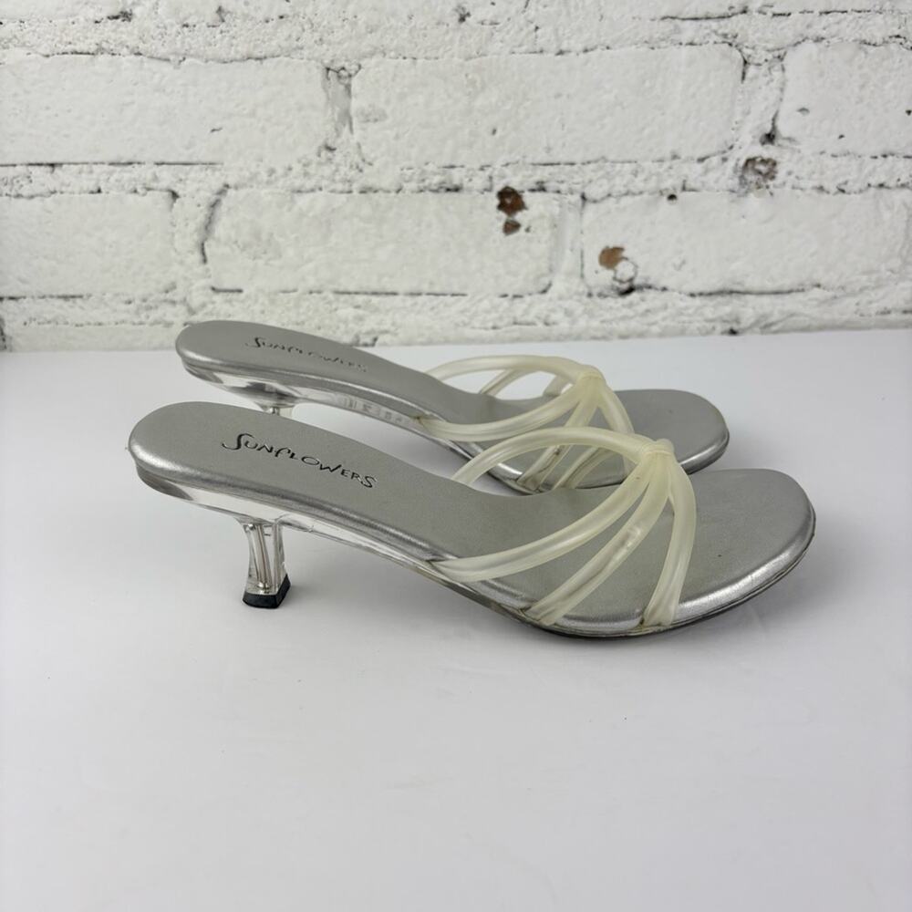 Vintage 90's Y2K Sunflowers LED Multicolored Clear Kitten Heels Sandals 6